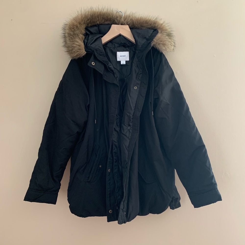 Brand new old navy hooded bomber jacket with fur
